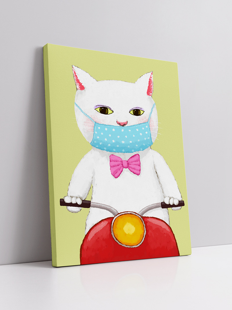 现代简约儿童房装饰画 可爱猫咪创意小动物卡通壁画宝宝卧室挂画