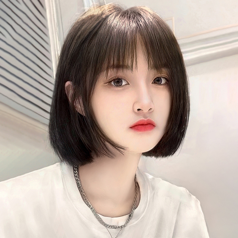 假发女短发真发头套波波头空气刘海锁骨发女士全头套真人假发发套