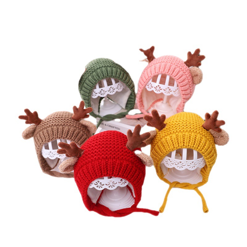 Baby Hat Autumn and Winter Boys Baby Wool Cap Antlers Ears Girls Knitted Earflaps Cap Children Warm Hat