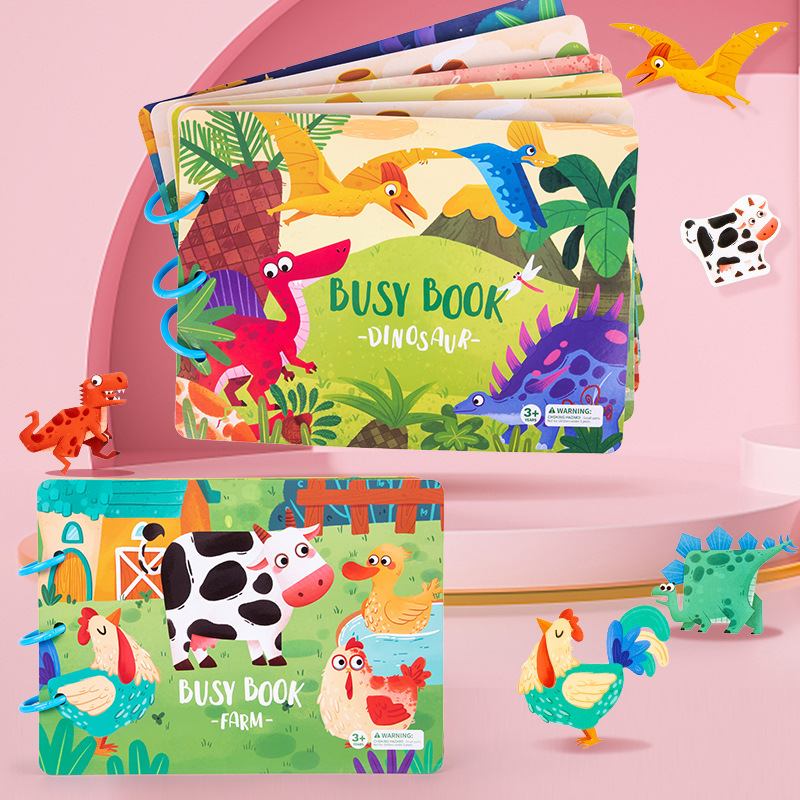 Wholesale Enlightening Early Education Dinosaur Animal Quiet Busybook Children's Busy Book Educational Toys Repeatedly Paste Book
