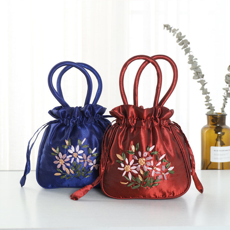 古风包包手工绣花手提包女抽绳包包小手袋钱包布袋钱袋女买菜零钱