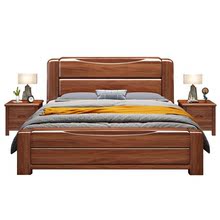 n%金丝胡桃木新中式实木床1.5米1.8米双人床储物床家居加厚主卧大