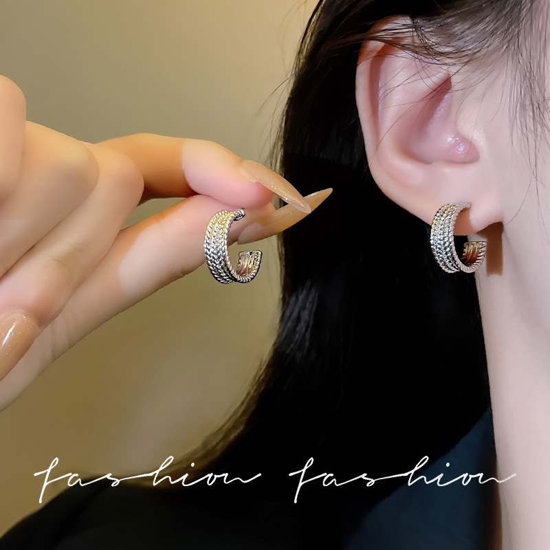 Japanese and Korean Metal C- Shaped Ear Ring Women's Minority All-Match Geometric Internet Celebrity High-Grade Earrings Affordable Luxury Fashion Personalized Earrings