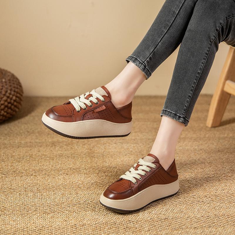 2023 Spring and Summer New Leather White Shoes Women's Shoes Korean Style Hollow Breathable Flat Sports Casual Borad Shoes X3316