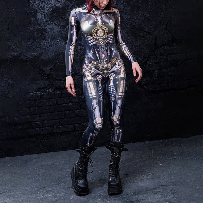 欧美漆皮紧身连女装连体衣亚马逊独立站2021新款机械风炫酷一体衣