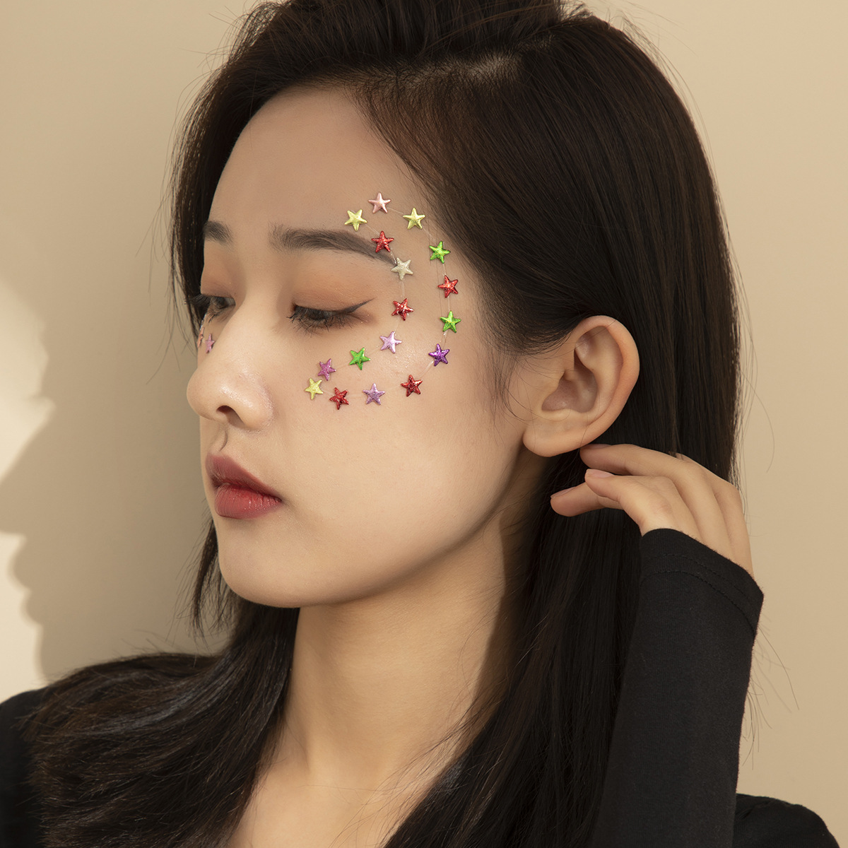 嘻哈街舞星型彩色树脂钻眼尾贴 欧美气质时尚亚克力亮片脸贴配饰采购