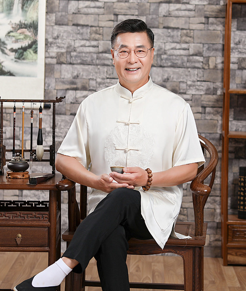 夏季唐装男短袖夏装中老年中式衬衫男士薄款中袖宽松上衣服装批发