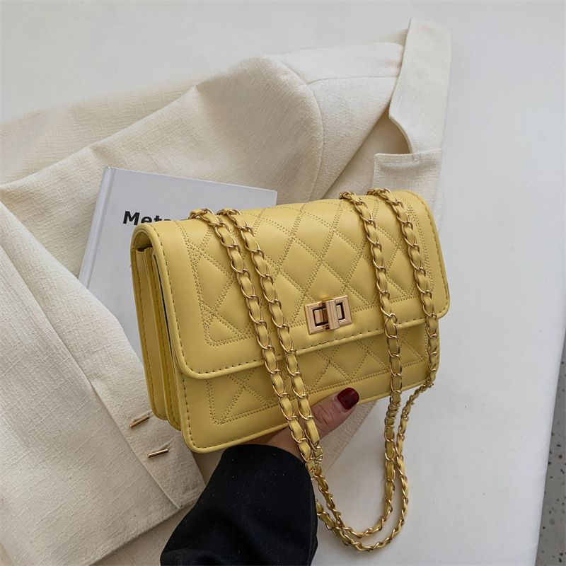 Simple Small Bag 2022 New Trendy Spring Fashion Chain Women's Shoulder Bag Rhombic Embroidery Thread Crossbody All-Matching Square Bag