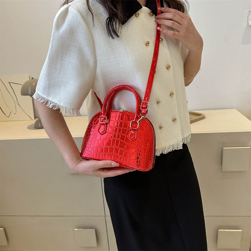 Spring Stylish Good Texture Patent Leather Stone Pattern Portable Shell Bag Women's Bag 2023 Popular All-Matching Shoulder Messenger Bag