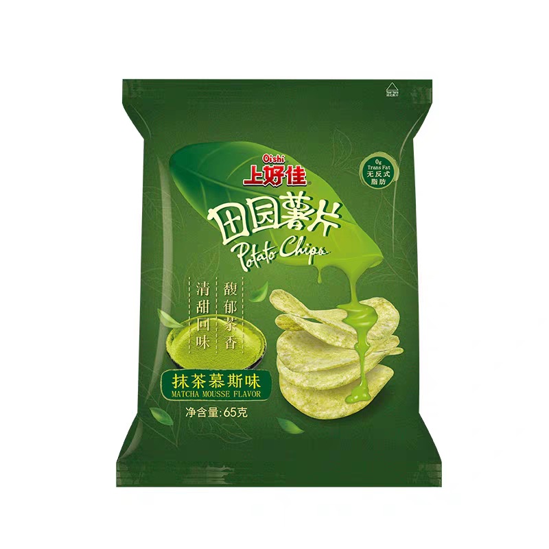 上好佳田园薯片抹茶慕斯味65g馥郁茶香清甜回味办公膨化休闲零食
