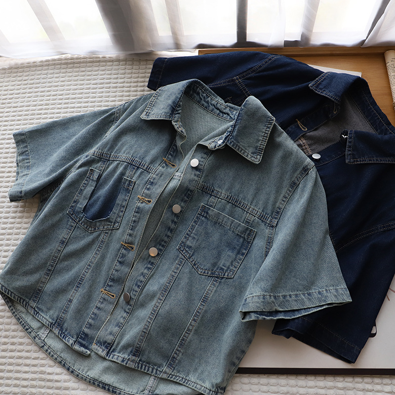 韩系[比正]2024春夏新款宽松短袖牛仔外套潮女小个子复古上衣9863