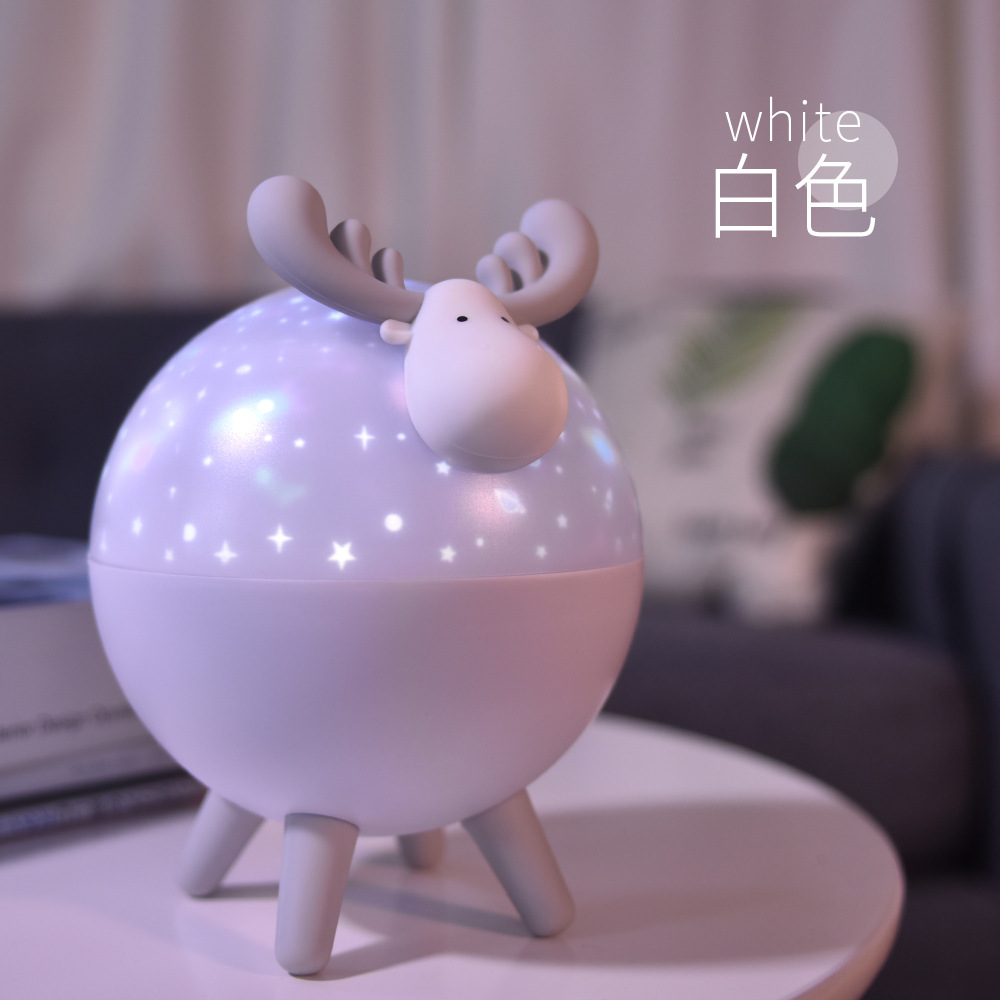 Creative Gift Elk Projection Lamp LED Color Rotating Small Night Lamp Christmas Gift Bedside Lamp Sleeping Ambience Light