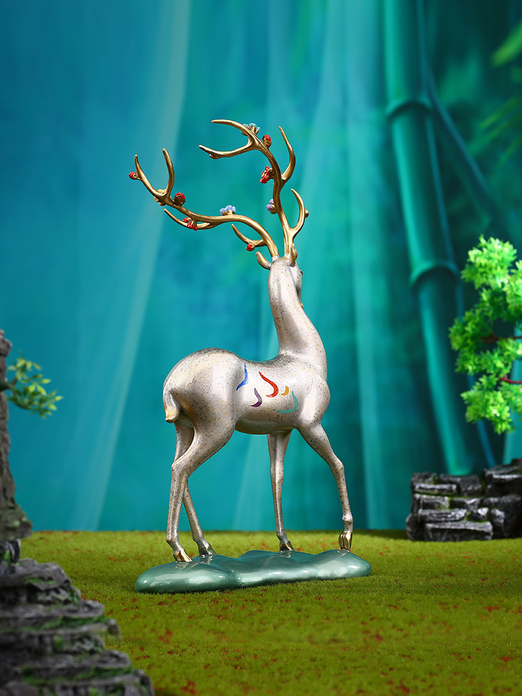 批发彩铜九色鹿梅花鹿摆件家居装饰品客厅玄关办公室开业礼品