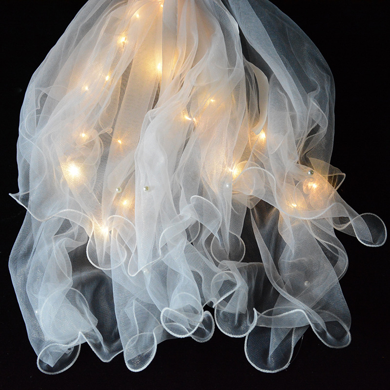 Veil Headdress Super Mori Internet Celebrity Children's Luminous Photo Props Bride's Main Wedding Dress License Registration White with Light