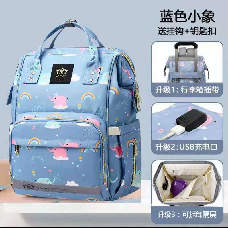 Mummy Bag Backpack Handbag Large Capacity Multi-Functional Mummy Bag Camouflage Mother and Baby Bag Usb Mother Bag