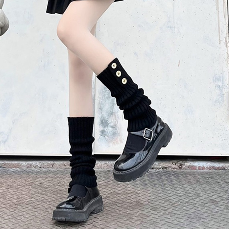 New Stockings Preppy Style JK Socks Fashion Button Calf Socks Women Japanese Style Knitting Leg Warmer White Bunching Socks