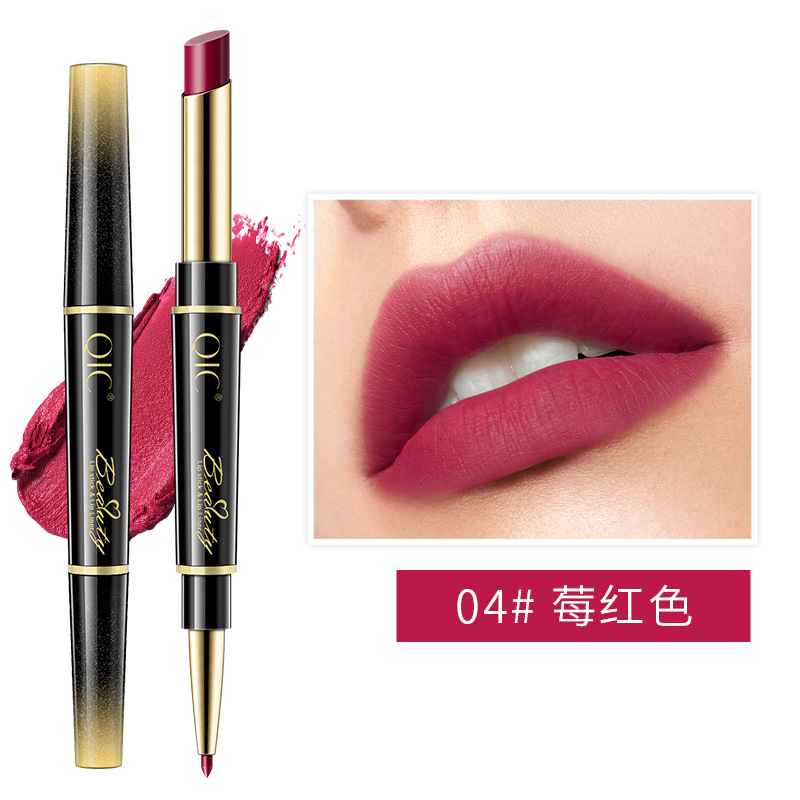 QIC Lipstick Lip Liner Double-Headed Two-in-One Live Broadcast Internet Famous Recommended Makeup Rotating Lip Liner Delineating Painting Lipstick