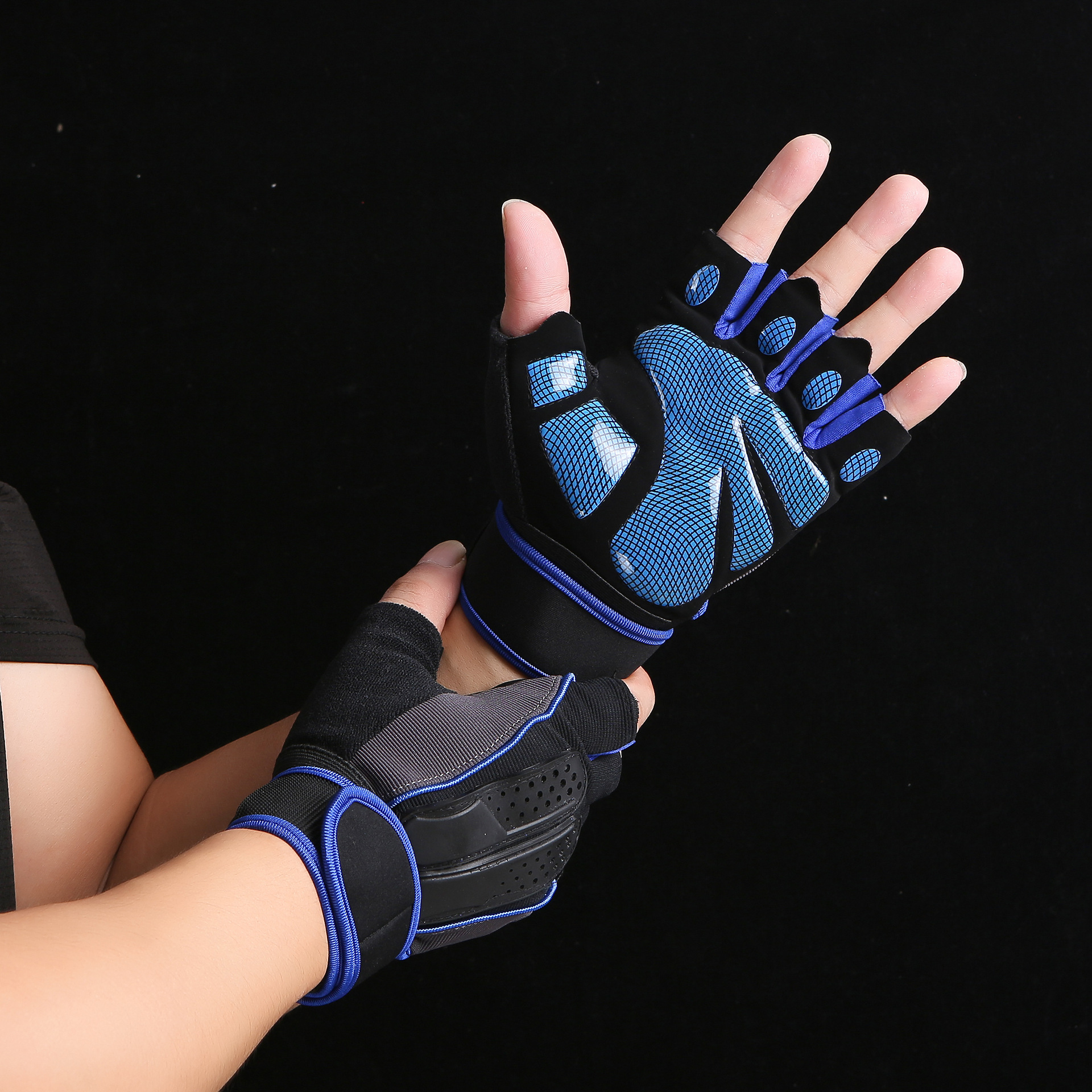 举重单杠杠铃健身房半指手套透气抗震防滑防起茧健手心超光面防滑