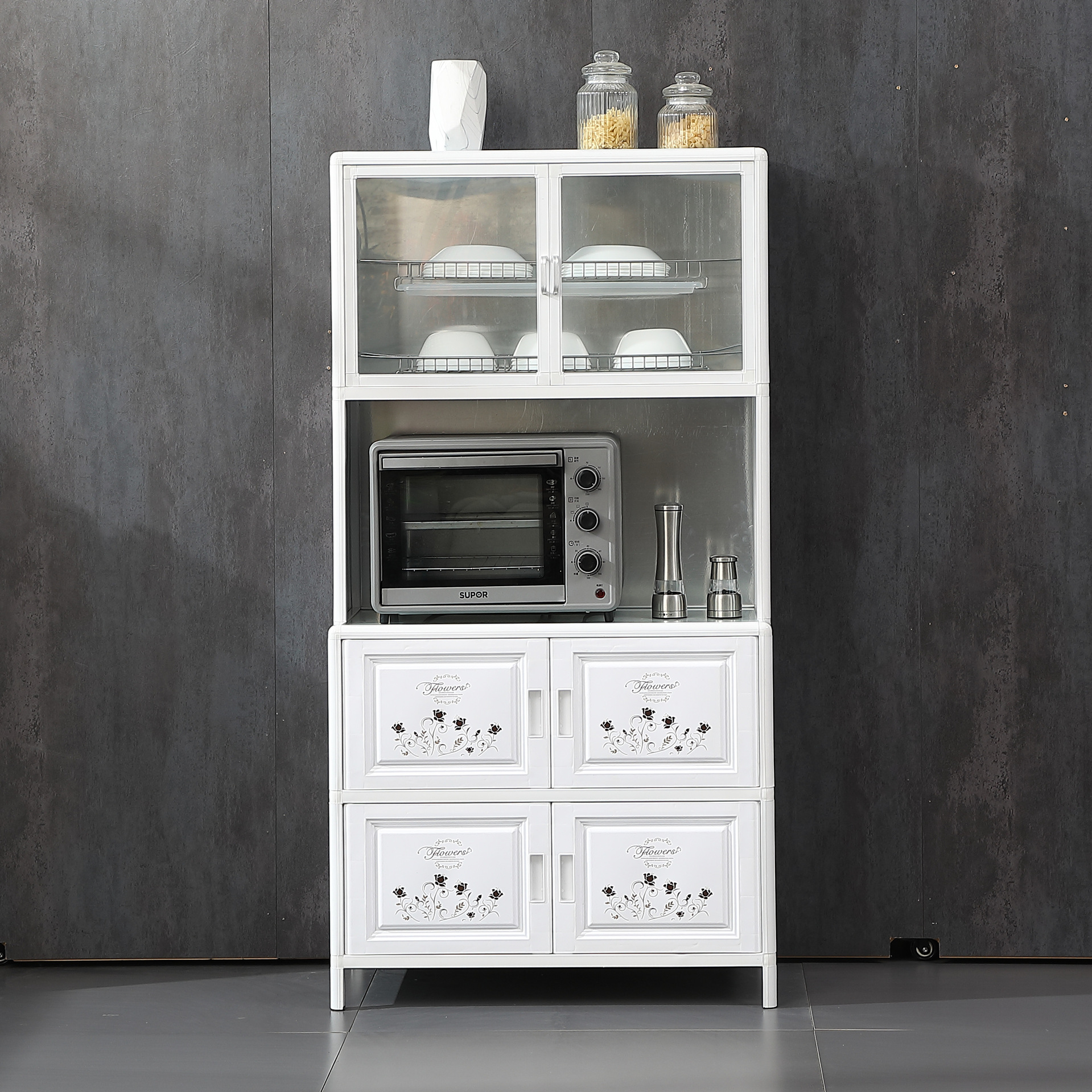 碗柜家用厨房置物柜橱柜储物柜收纳柜简易餐边柜放碗菜铝合金柜子