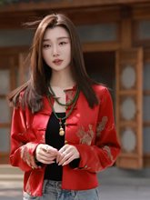新中式女装红色国风唐装外套女2024新款复古盘扣宽松短款女士上衣