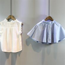 2024韩版女童中小童夏季新款儿童无袖衬衫短裙套装女宝宝两件套潮
