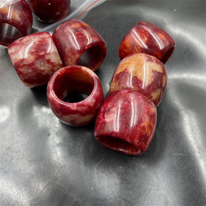 平价玉器 新款红岫玉扳指 男款大号桃花玉鸡血玉扳指 指环 特价