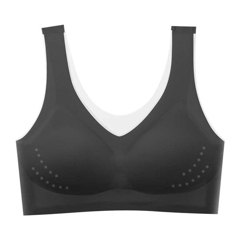 Summer Ultra-Thin Ice Silk Seamless Underwear Women's Thin Breathable One-Piece Beauty Back Vest Big Chest Small Sleep Bra