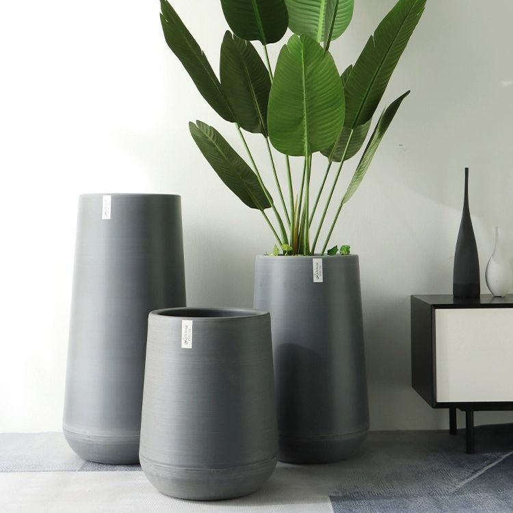 Large Flower Pot round High Tube Imitating Stone Floor Living Room and Hotel Creative Combination Large Flower Pot Wholesale