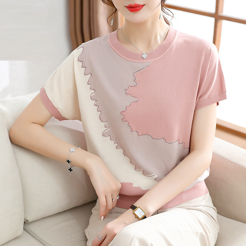 年轻妈妈夏装短袖t恤冰丝小衫洋气时尚套装中老年女装新款上衣服