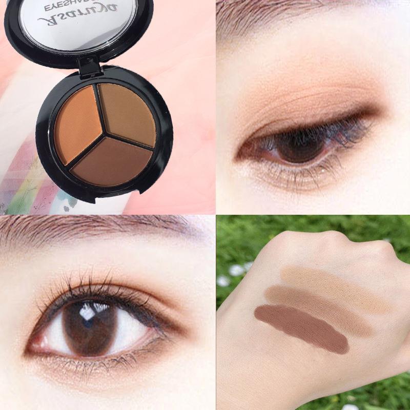 Cross-Border Three-Color Mashed Potato Double-Layer Eye Shadow Plate with Mirror with Brush Pearl Earth Color Foreign Trade Supply