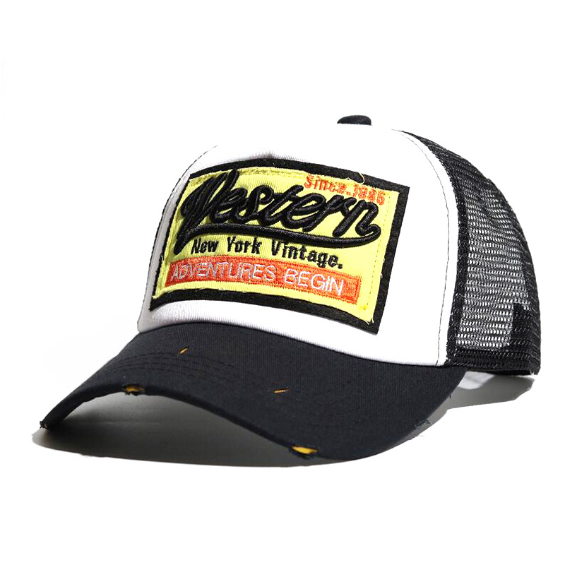 Cross-Border Amazon Western Letter Three-Dimensional Embroidery Baseball Cap Spring and Summer Mesh Hole Retro Peaked Cap