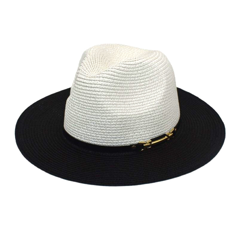 Amazon Men's and Women's New Dual-Color Patchwork Top Hat Straw Hat European and American Fashion Outdoor Sun Protection Sun Hat with Wide Brim Straw Hat