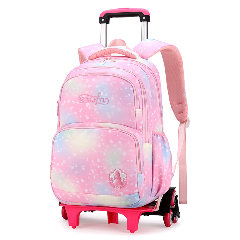 2022 Natural Fish New Trolley Schoolbag Primary School Student Grade 3-6 Little Princess Fashion Best-Seller Exclusive for Cross-Border