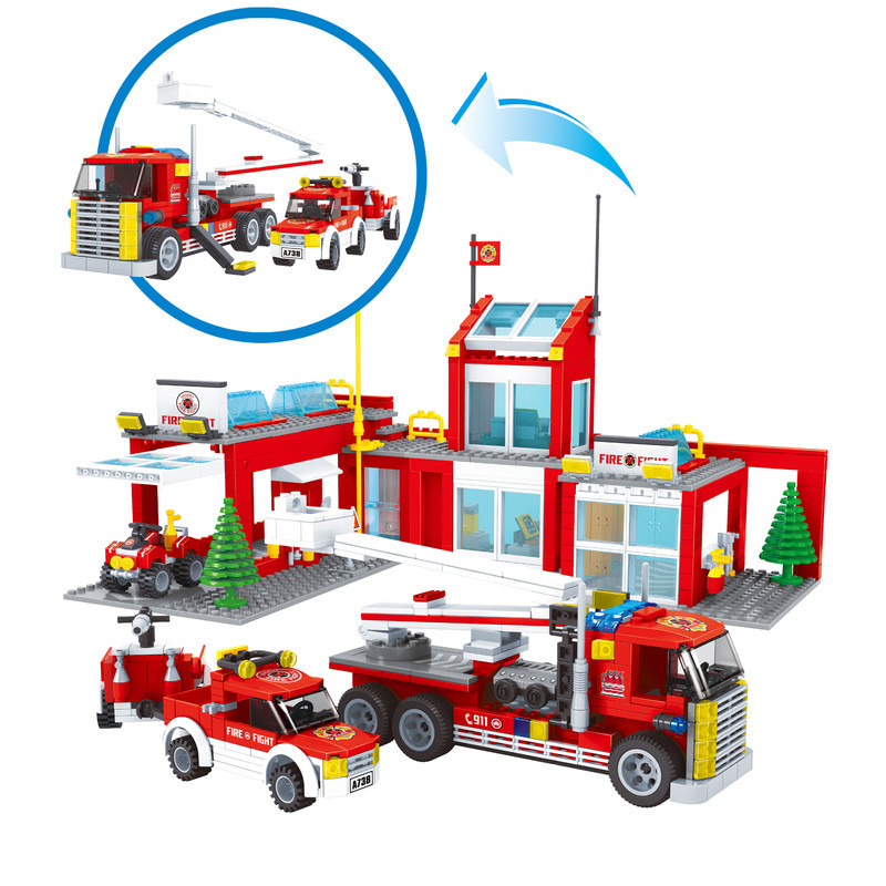 积木系列消防总局救援云梯车汽车拼装兼容乐高 931颗粒 8个公仔