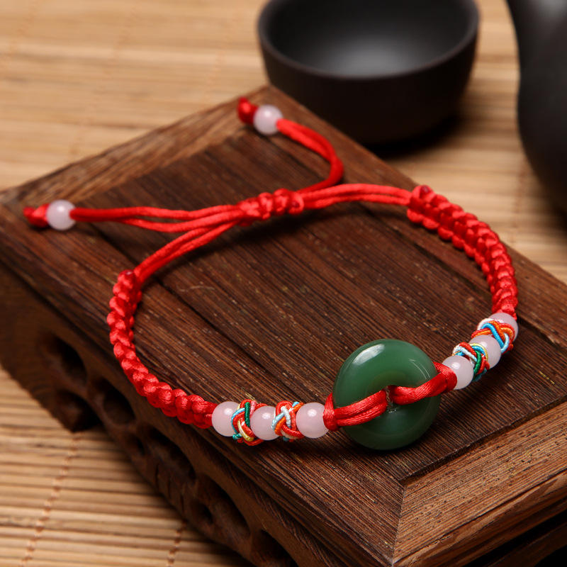 手工编织仿玉平安扣红绳手链 民族风端午节红手绳红绳饰品批发