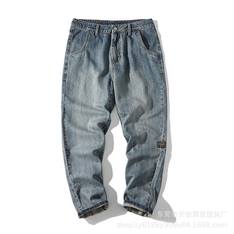 Mens Jeans Guangzhou Factory Men's Loose Straight-Leg Denim Trousers Miscellaneous Tail Goods in Stock First-Hand Supply