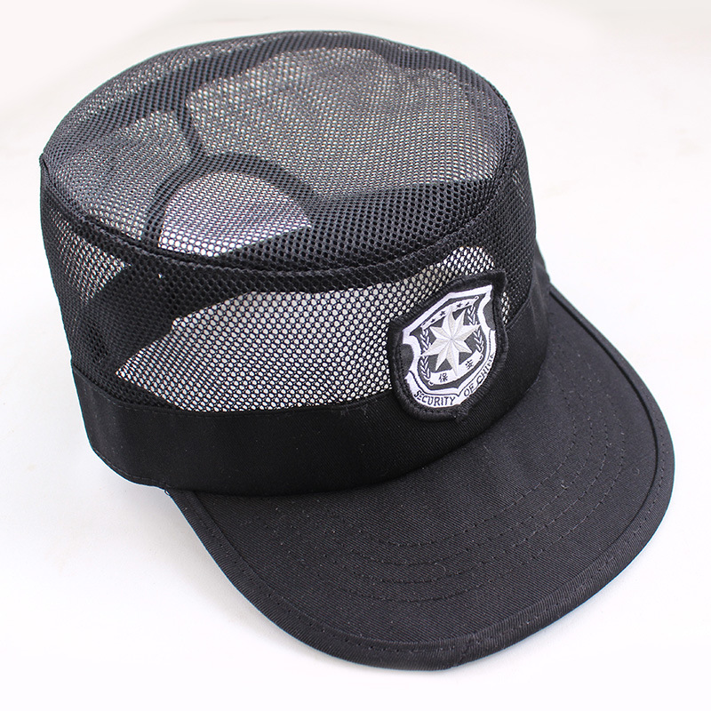夏季保安帽透气网眼黑色作训帽可调节新式徽特训帽特战防晒遮阳帽