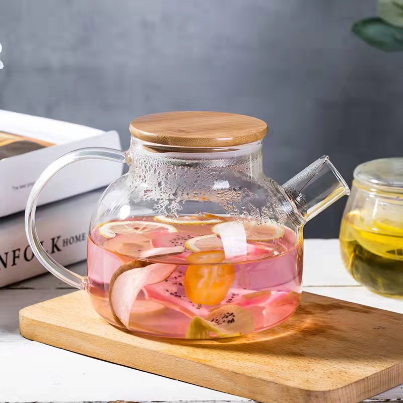 manufacturers supply nordic style teapot borosilicate glass bamboo cover water pitcher juice heat-resistant cold kettle