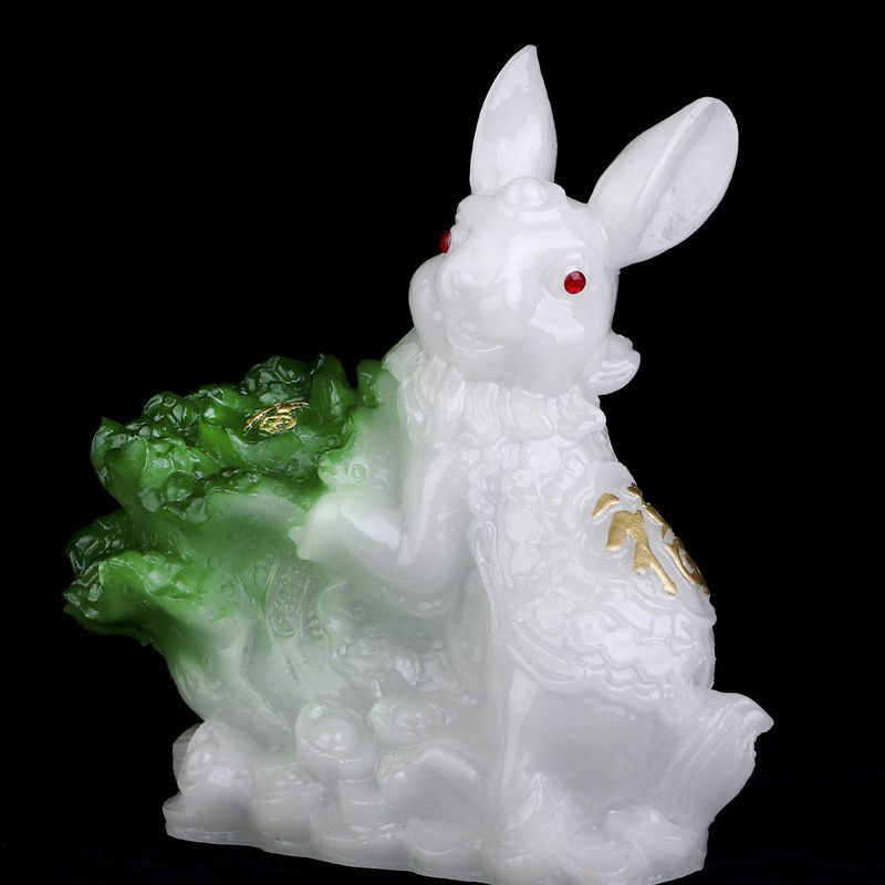 白菜玉兔招财摆件可爱树脂工艺品桌面仿真兔客厅玄关迷你兔小兔子
