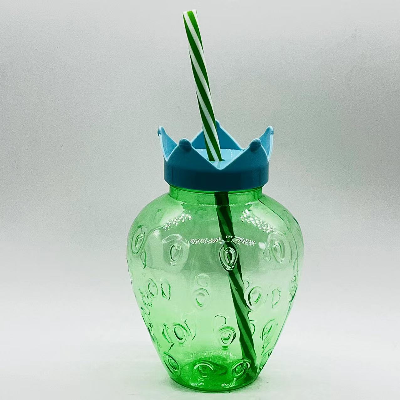 23 New Pet Strawberry Cup Fruit Shape 500 Ml Cup with Straw Crown Absorbent Cup Juice Tea Bottle