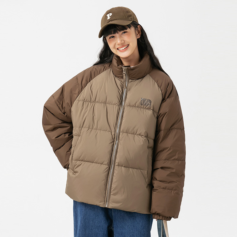 【慕马】2023冬季新款拼色羽绒服女生宽松立领保暖外套休闲上衣