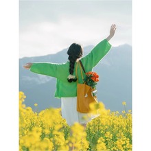 绿色针织开衫女韩系早春穿搭毛衣外套搭配裙子慵懒松弛感软糯上衣