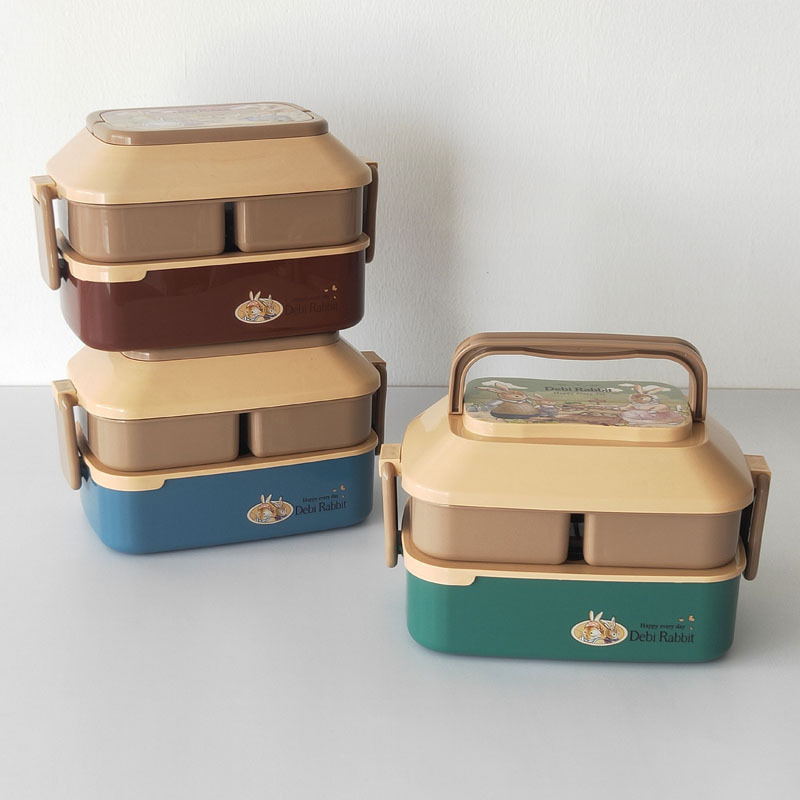 creative house microwave heating double deck compartment tableware large capacity student lunch box card box korean lunch box