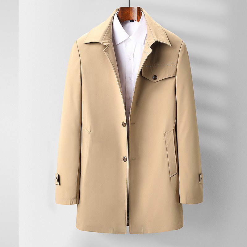 春秋风衣男中长款英伦商务休闲春秋潮流百搭中年爸爸风衣男士外套