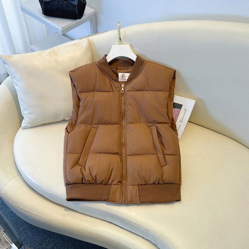 秋冬小个子高腰短款棉马甲加厚保暖时尚潮流女式外搭坎肩纯色外套