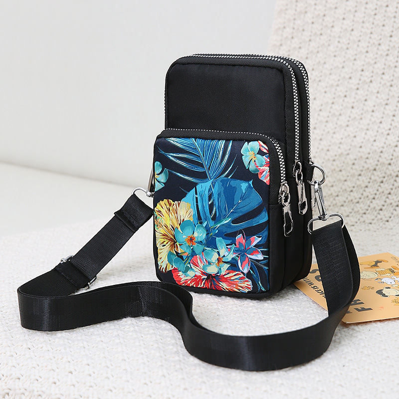 Women's Small Shoulder Bag Mobile Coin Purse Presbyopic Printed Pattern Ethnic Style Crossbody Cloth Bag Cross-Border Multi-Layer Pouch