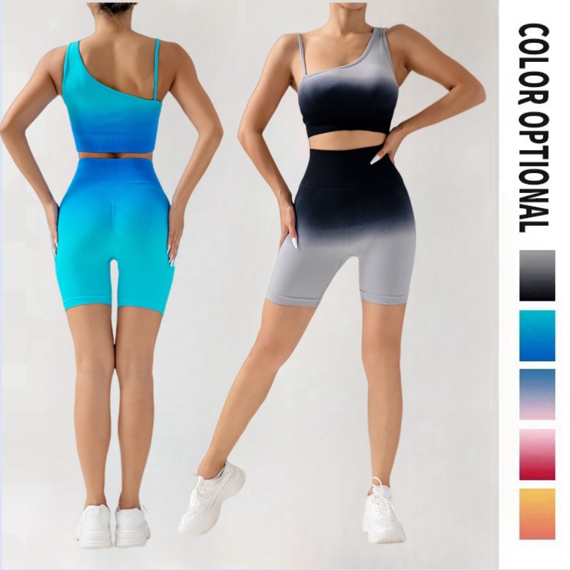 European and American Tie-Dye Hip Raise High Waist Sports Yoga Shorts Suit Belly Contracting Running Fitness Hanging Dye Gradient Suit