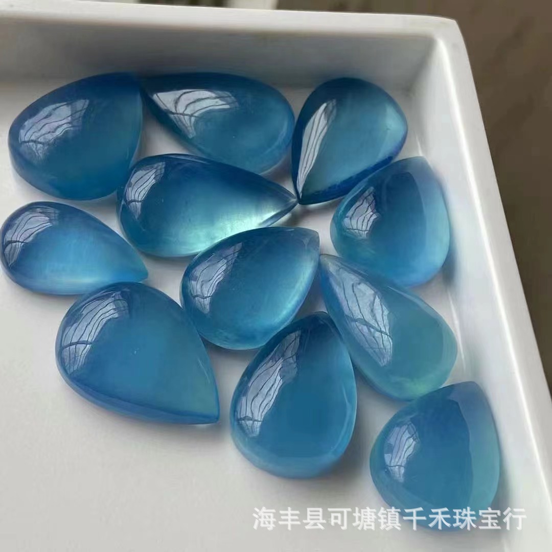 天然魔鬼蓝海蓝宝水滴吊坠魔鬼蓝晶体通透海蓝宝裸石挂坠货源批发