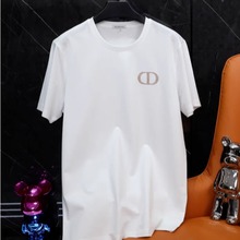 短袖T恤男纯色简约风CD小标圆领白色高档纯棉修身打底衫