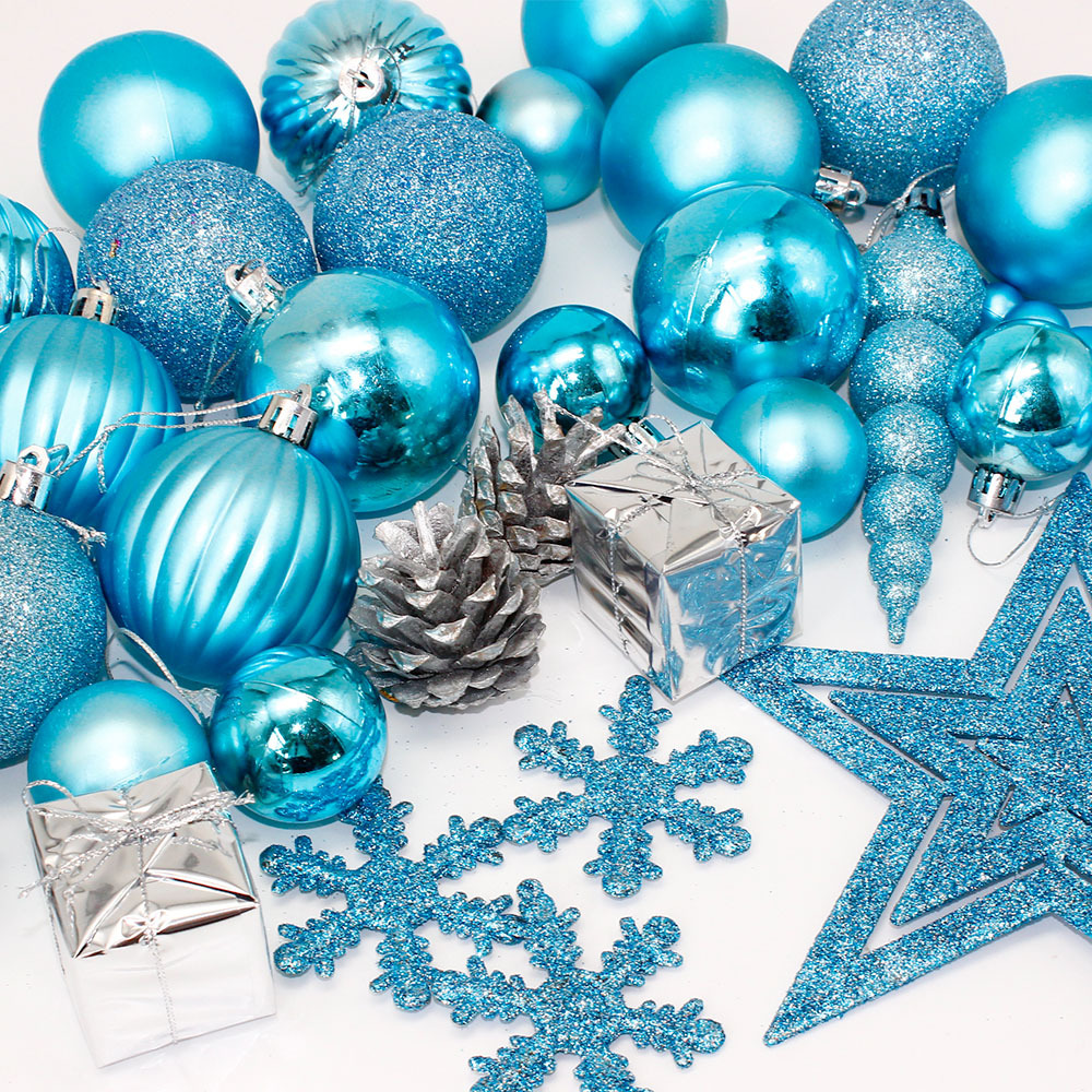 跨境新款 圣诞球60pcs 松果雪花片哑光电镀塑料球 圣诞树挂件道具